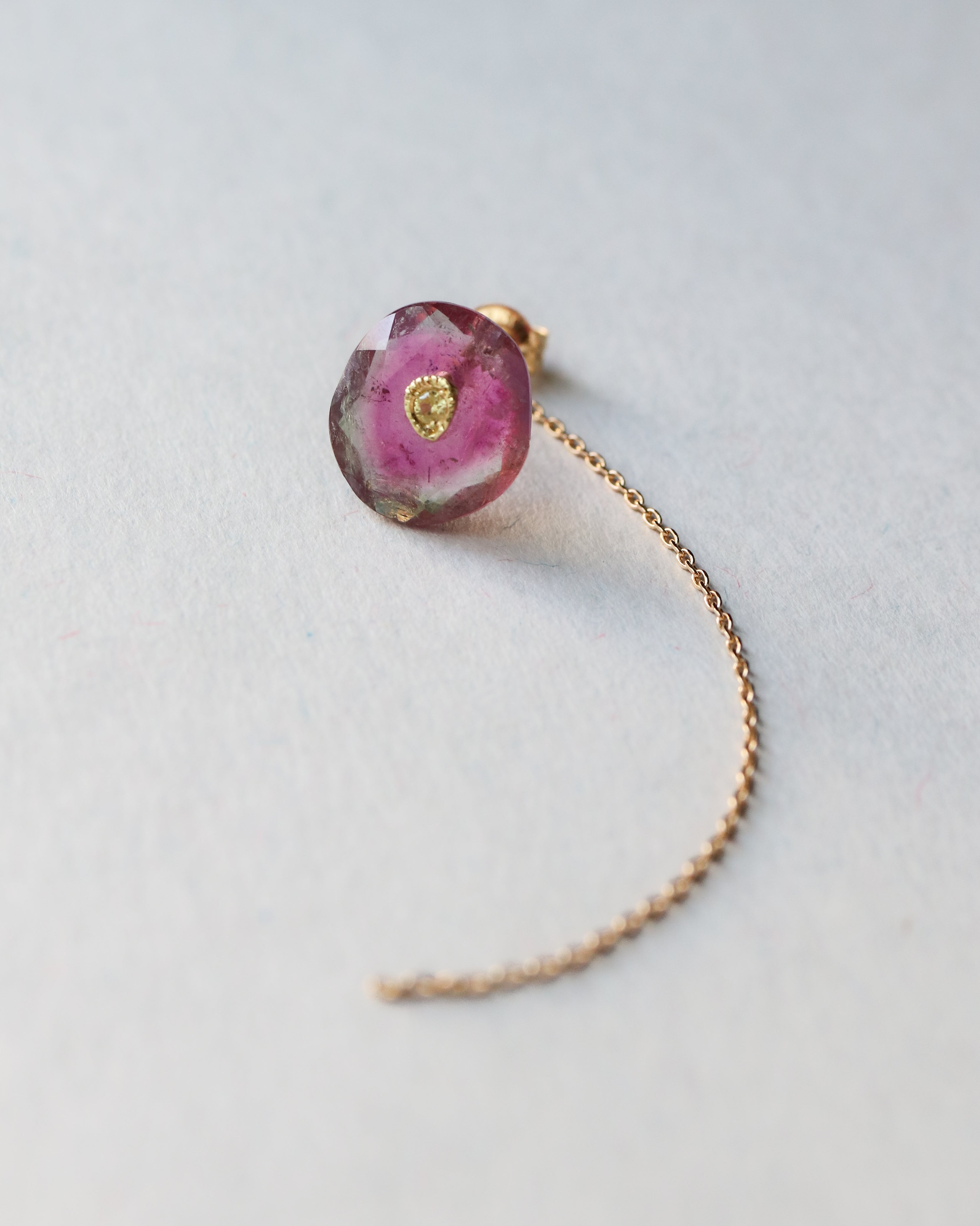 Flat Pierced Earring - Bicolor Tourmaline -