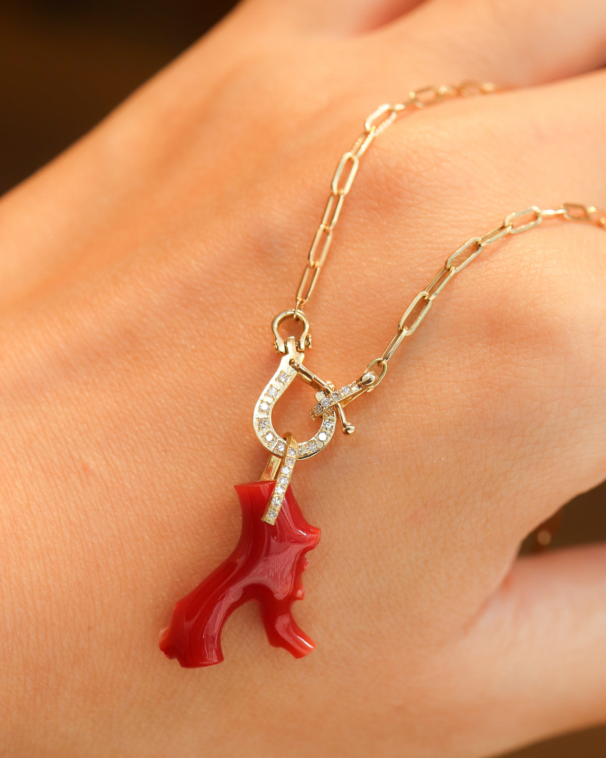 Hibiki Stone Necklace - Coral -