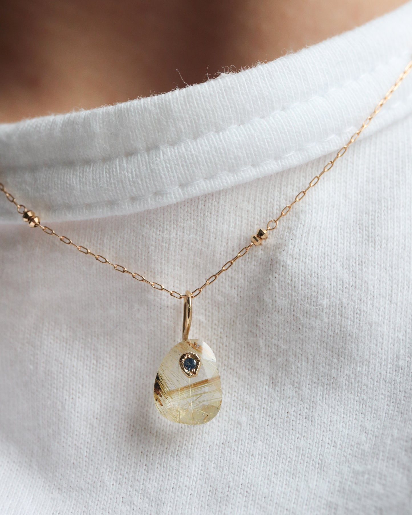 Flat Necklace - Golden Rutilated Quartz -