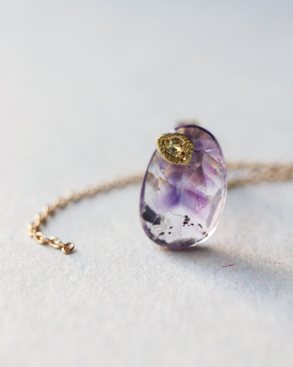 Flat Pierced Earring - Bicolor Amethyst -