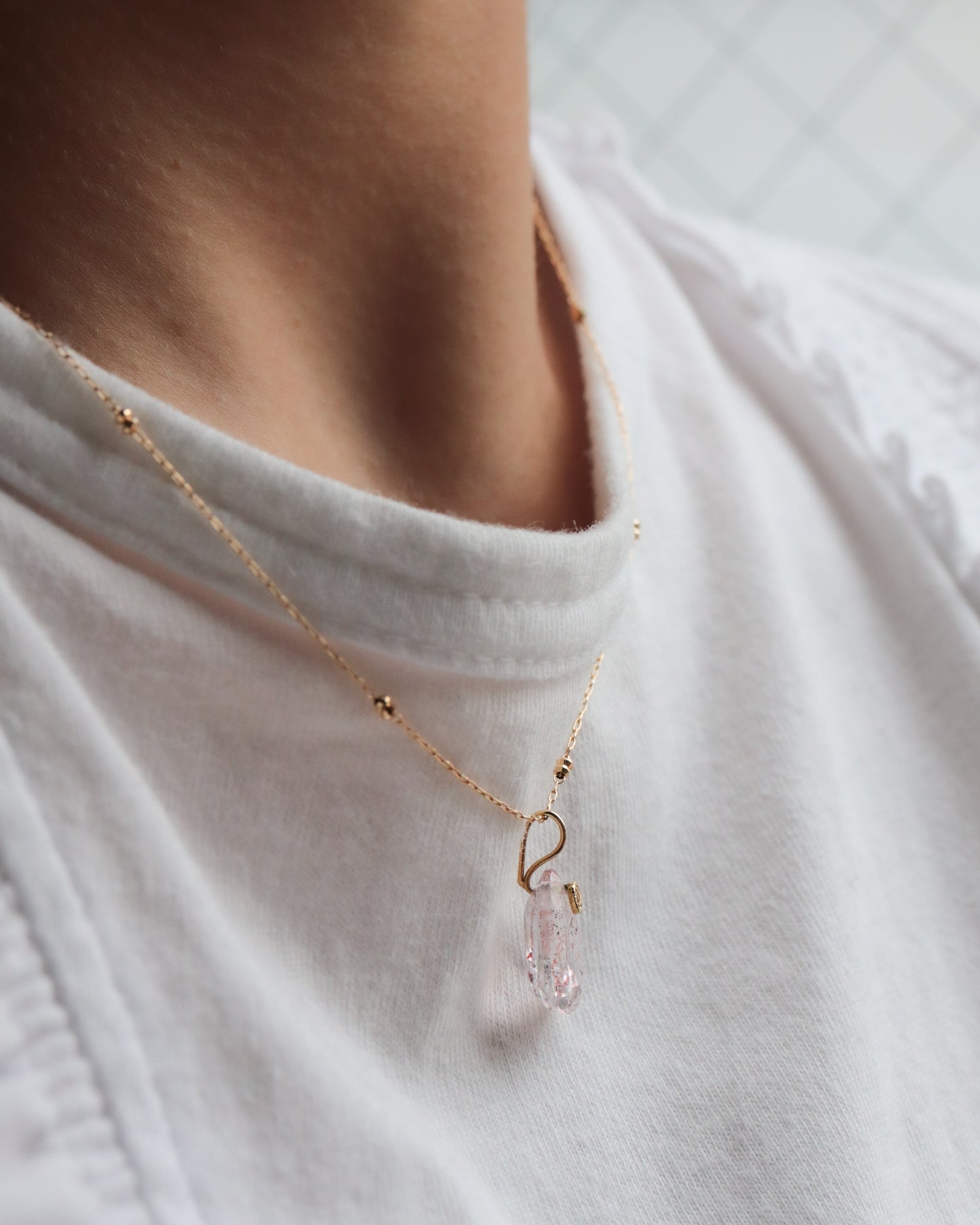 Flat Necklace - Strawberry Quartz -