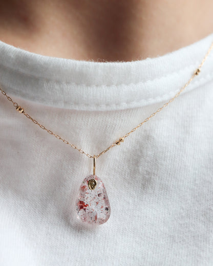 Flat Necklace - Strawberry Quartz -