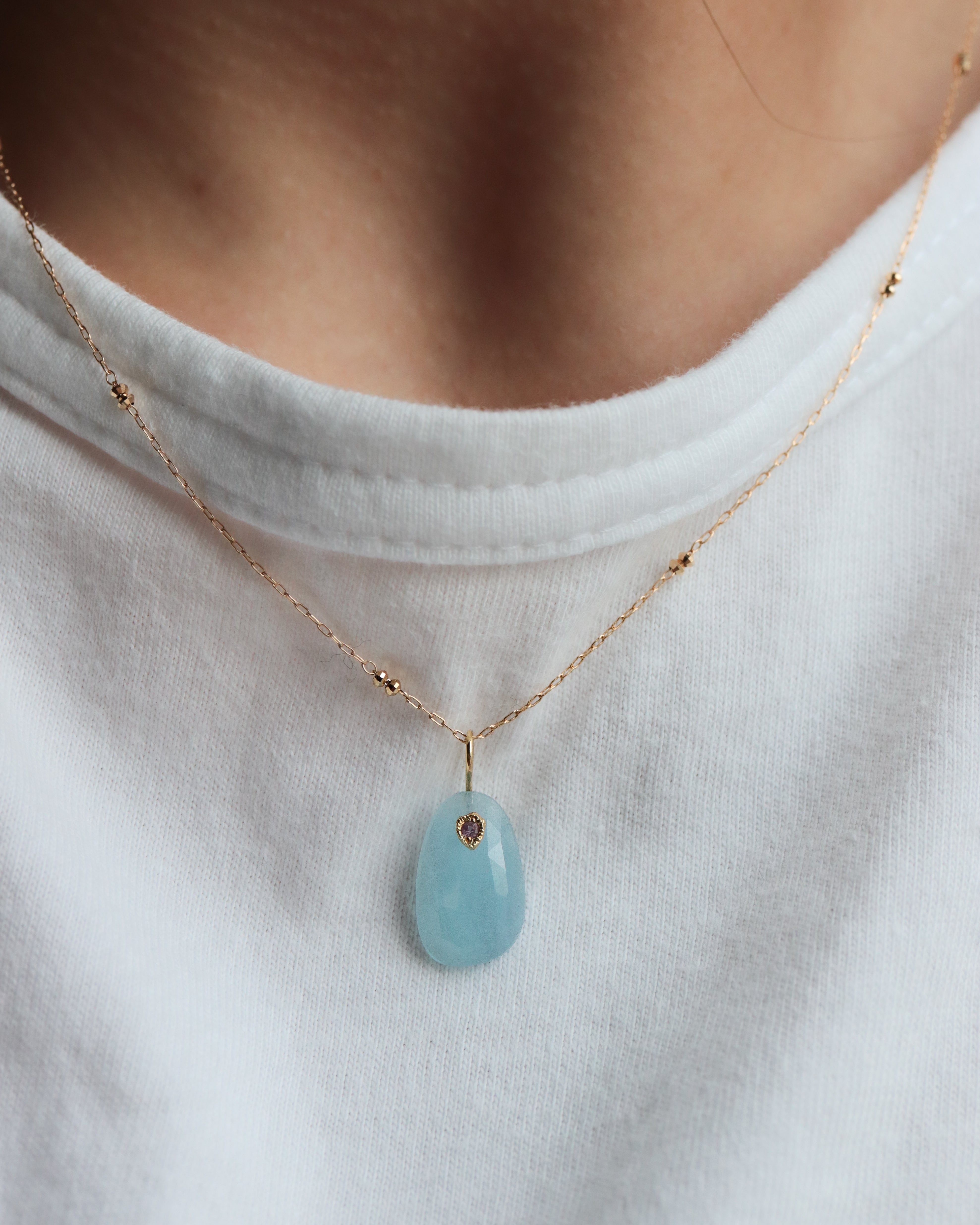 Flat Necklace - Aquamarine - – MONAKA jewellery