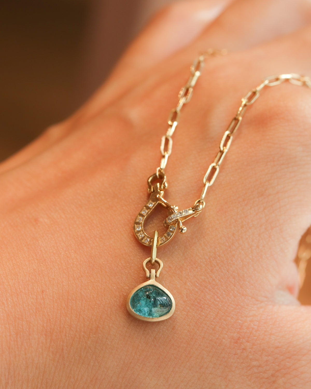Horse Shoe Collet Necklace - Paraiba Tourmaline -