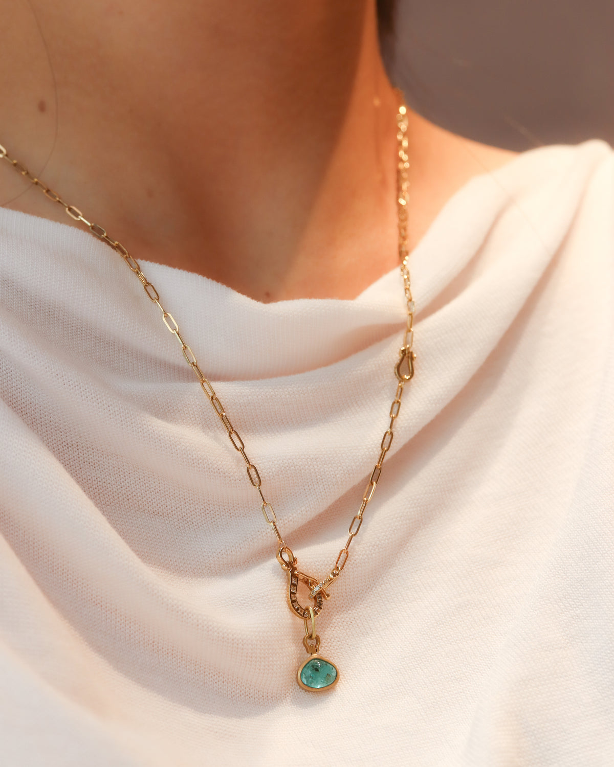 Horse Shoe Collet Necklace - Paraiba Tourmaline -