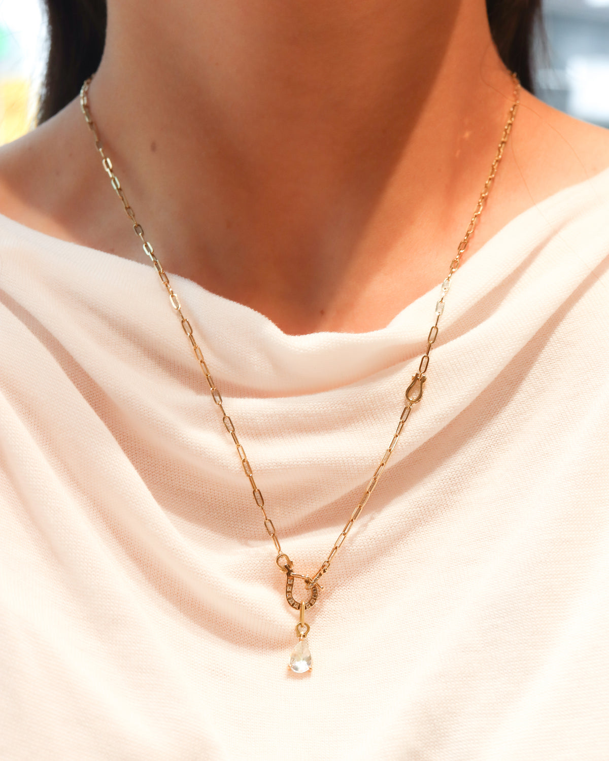 Horse Shoe Prong Necklace - Rainbow Moon Stone -