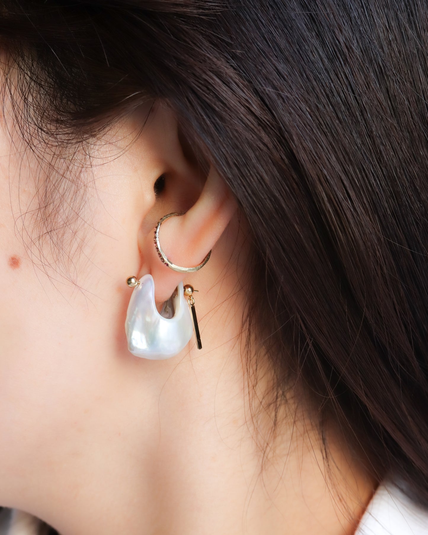 Rock Pierced Earring - Freshwater Baroque Pear / C -