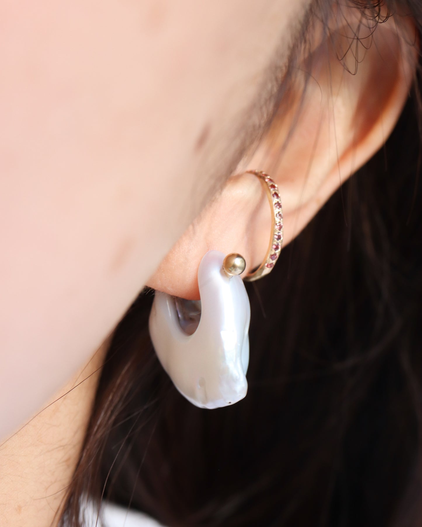 Rock Pierced Earring - Freshwater Baroque Pear / C -