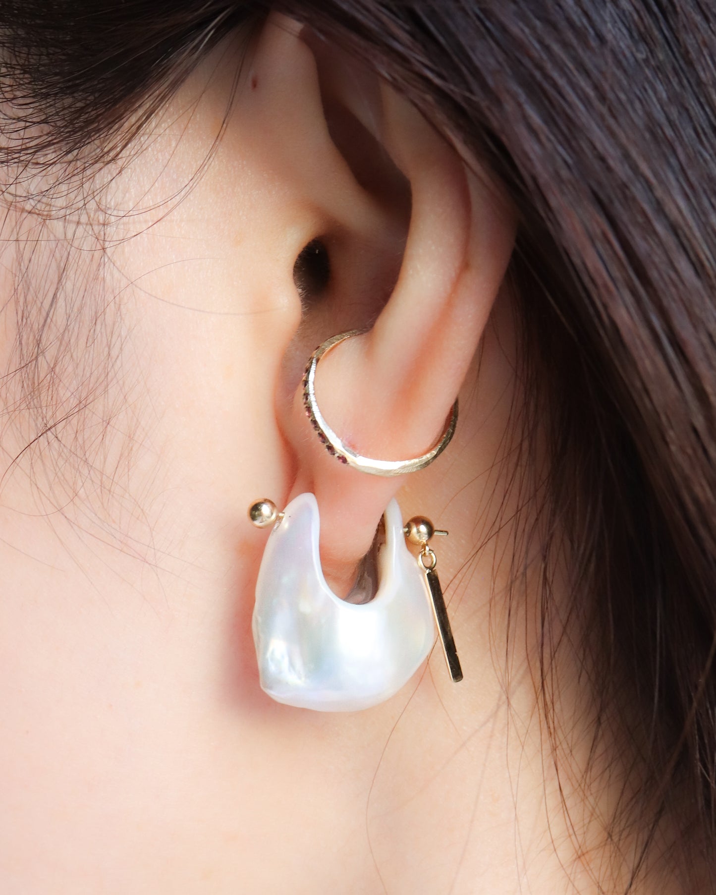 Rock Pierced Earring - Freshwater Baroque Pear / C -