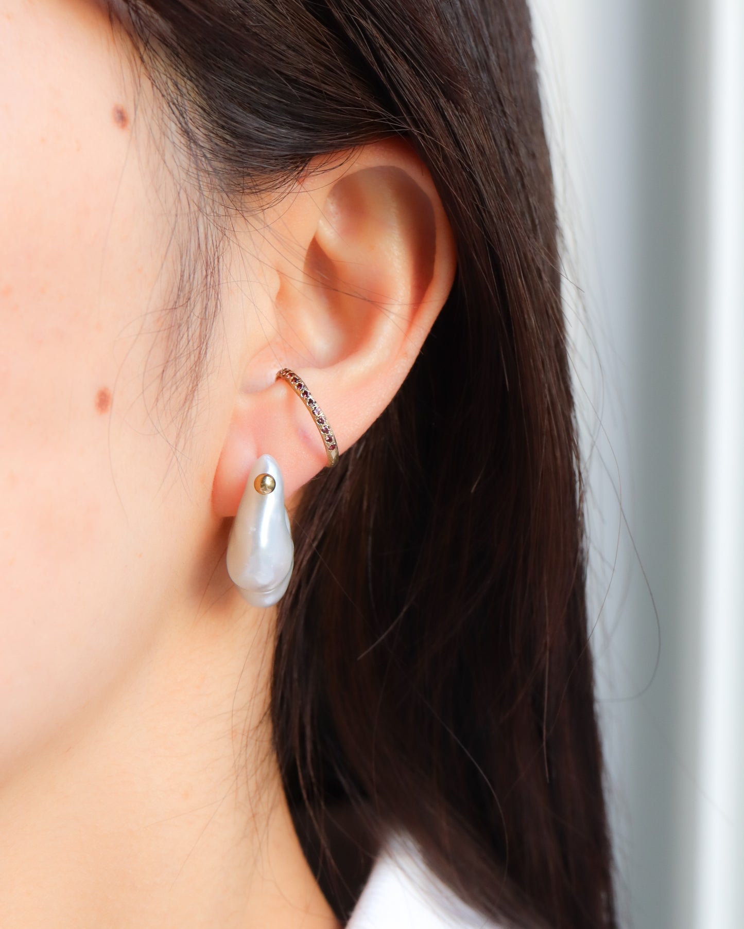 Rock Pierced Earring - Freshwater Baroque Pear / B-