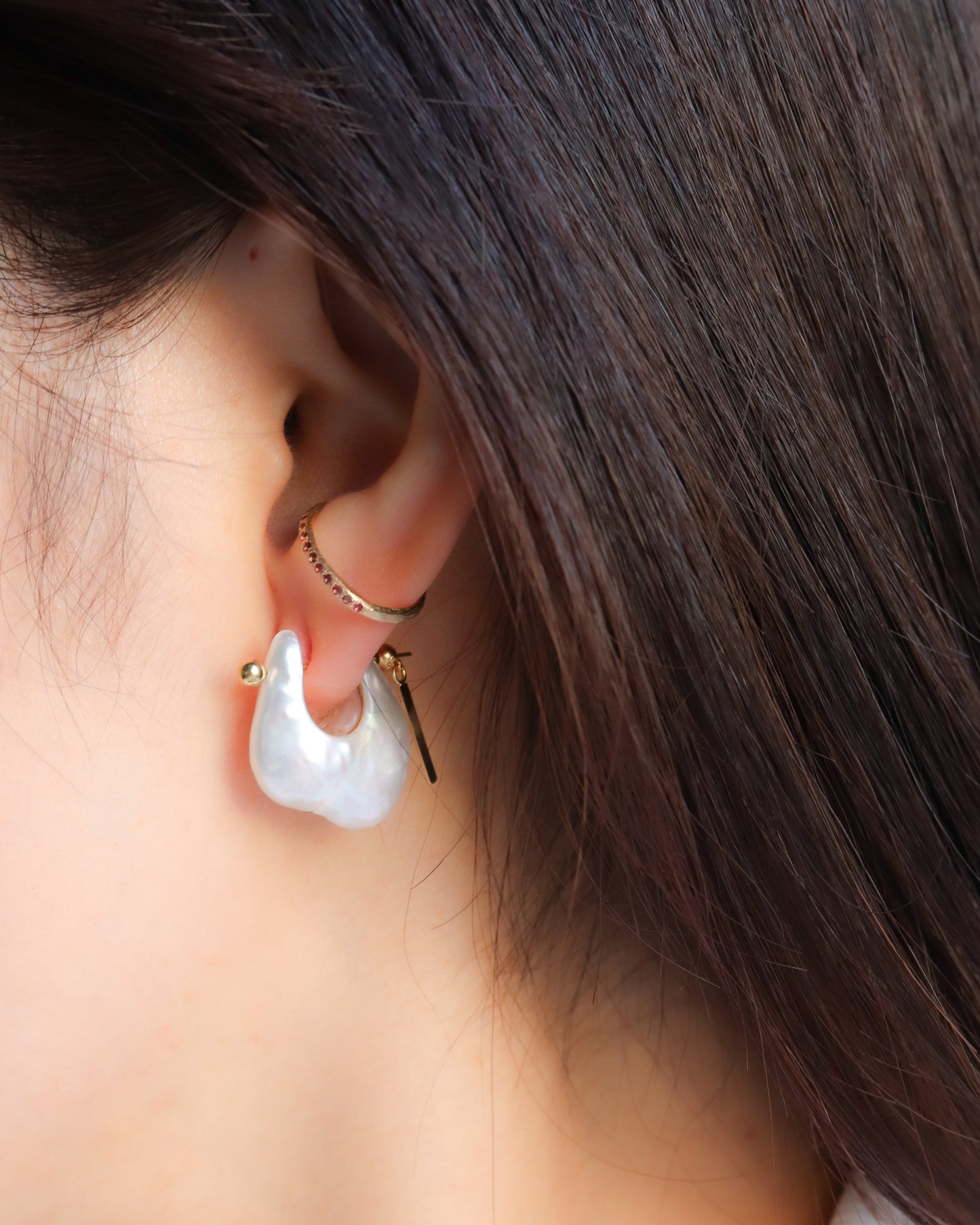 Rock Pierced Earring - Freshwater Baroque Pear / B-