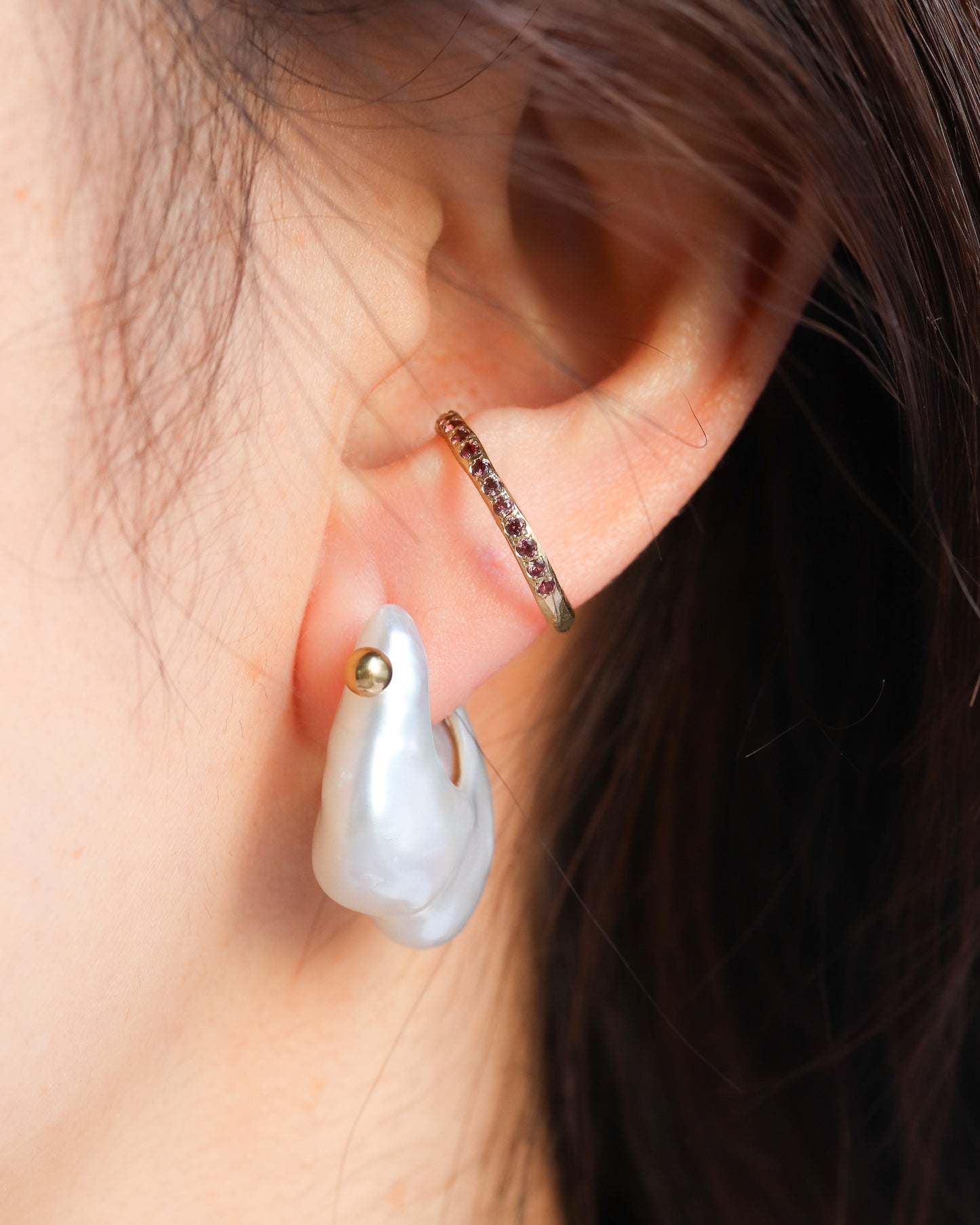 Rock Pierced Earring - Freshwater Baroque Pear / B-