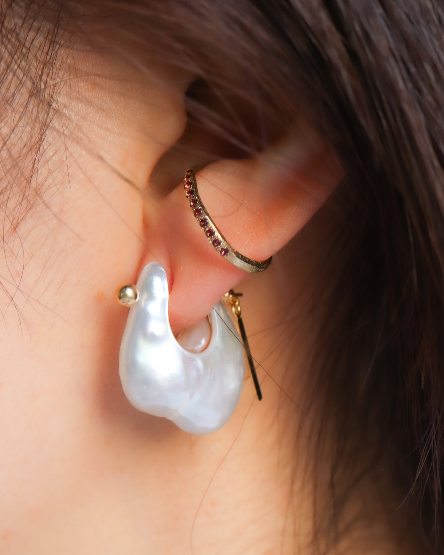 Rock Pierced Earring - Freshwater Baroque Pear / B-