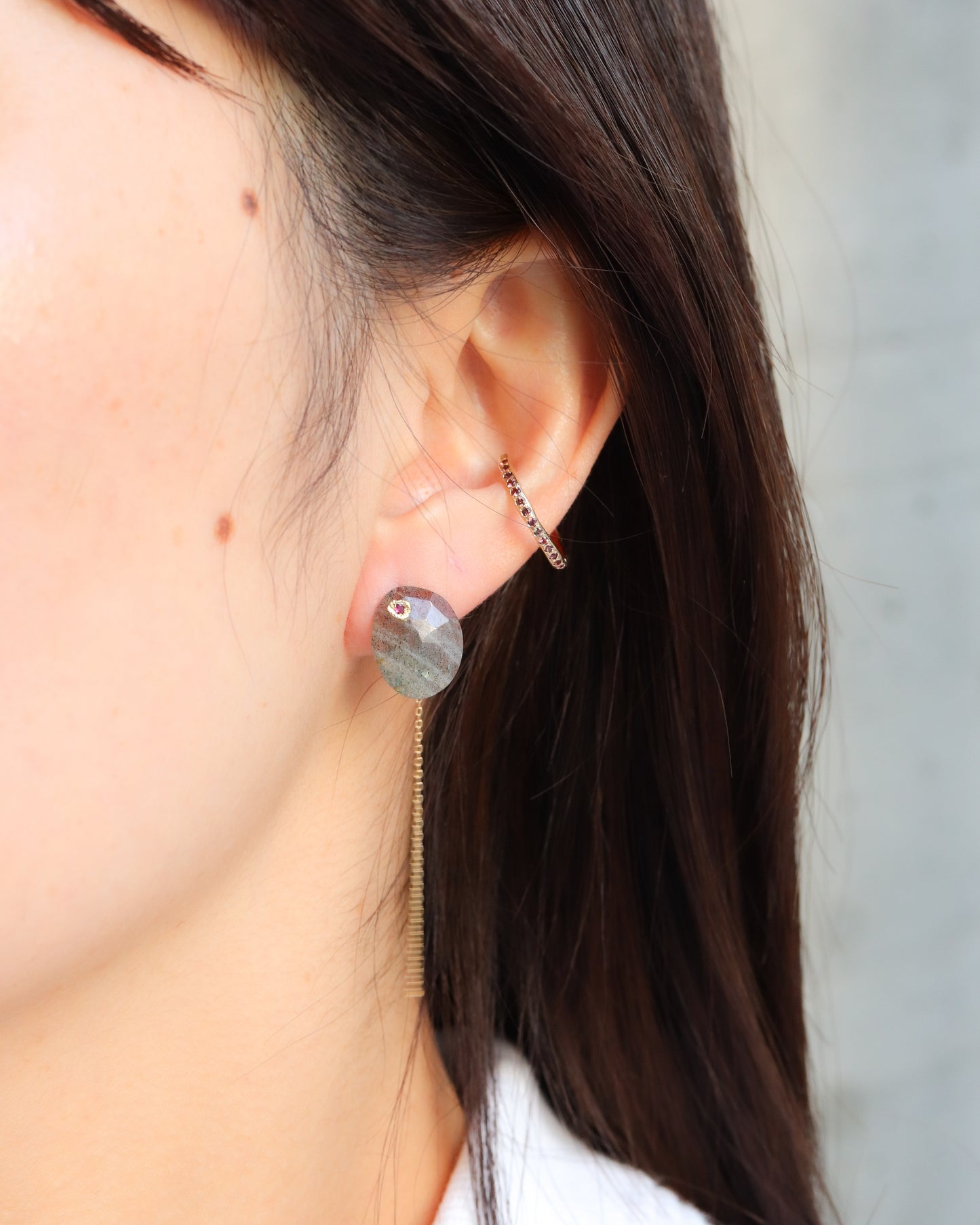 Flat Pierced Earring - Labradorite -