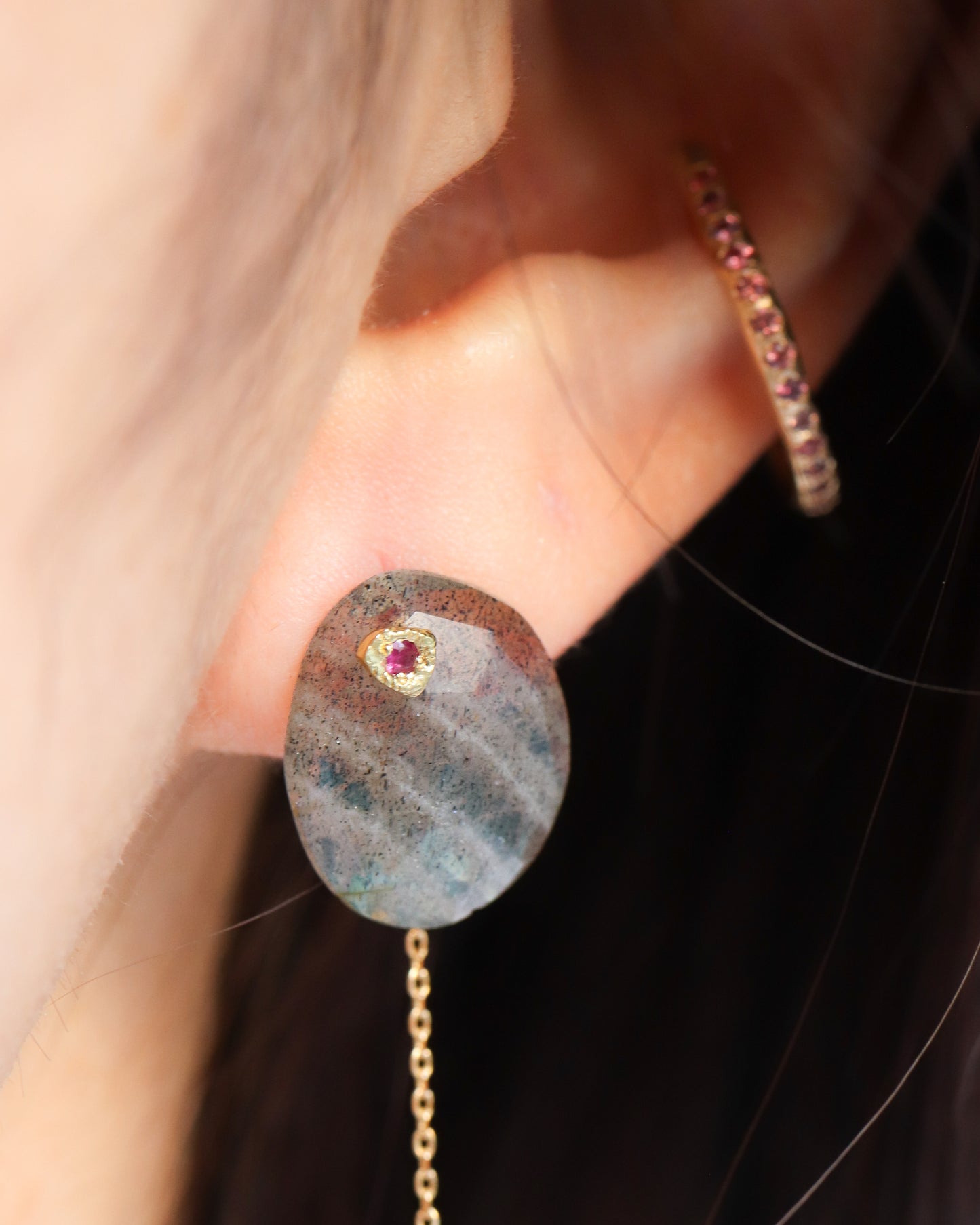Flat Pierced Earring - Labradorite -