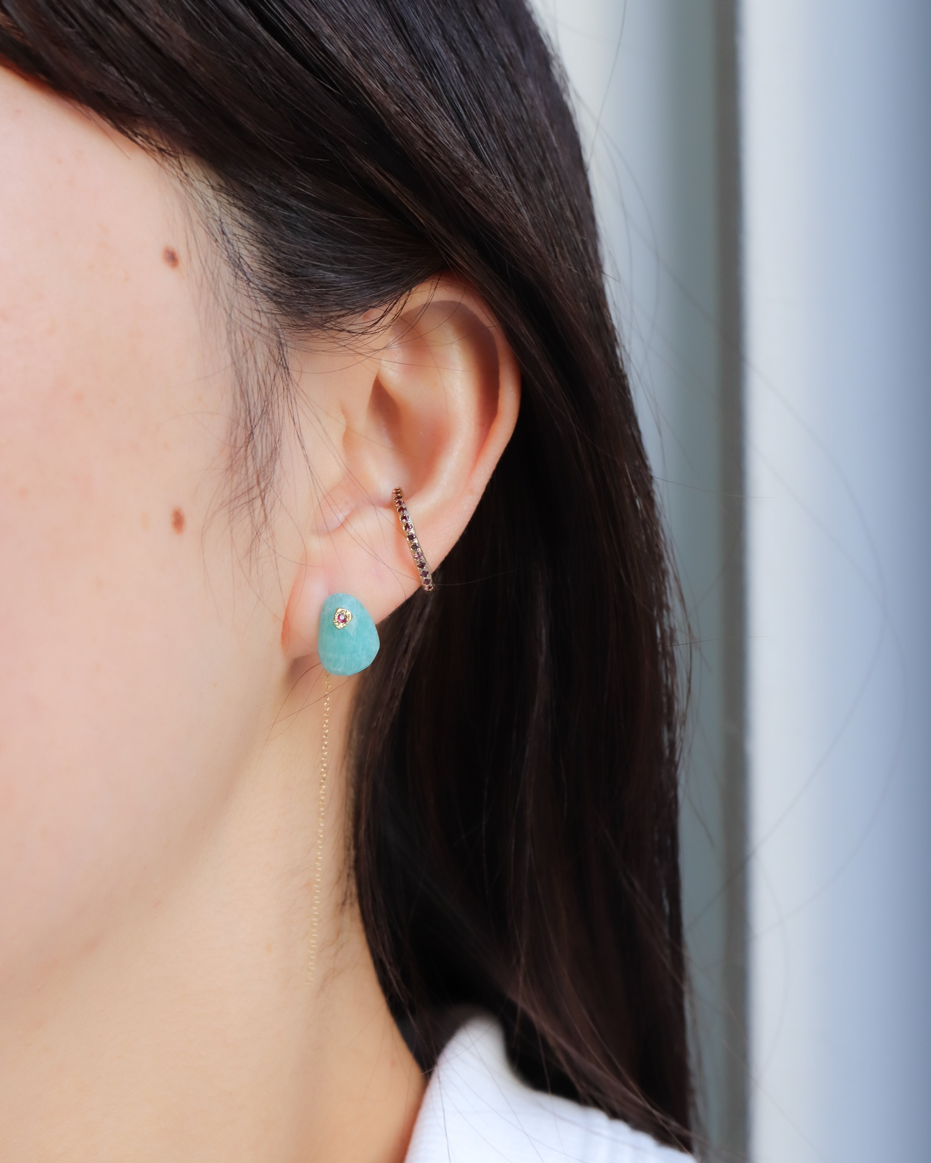 Flat Pierced Earring - Amazonite -