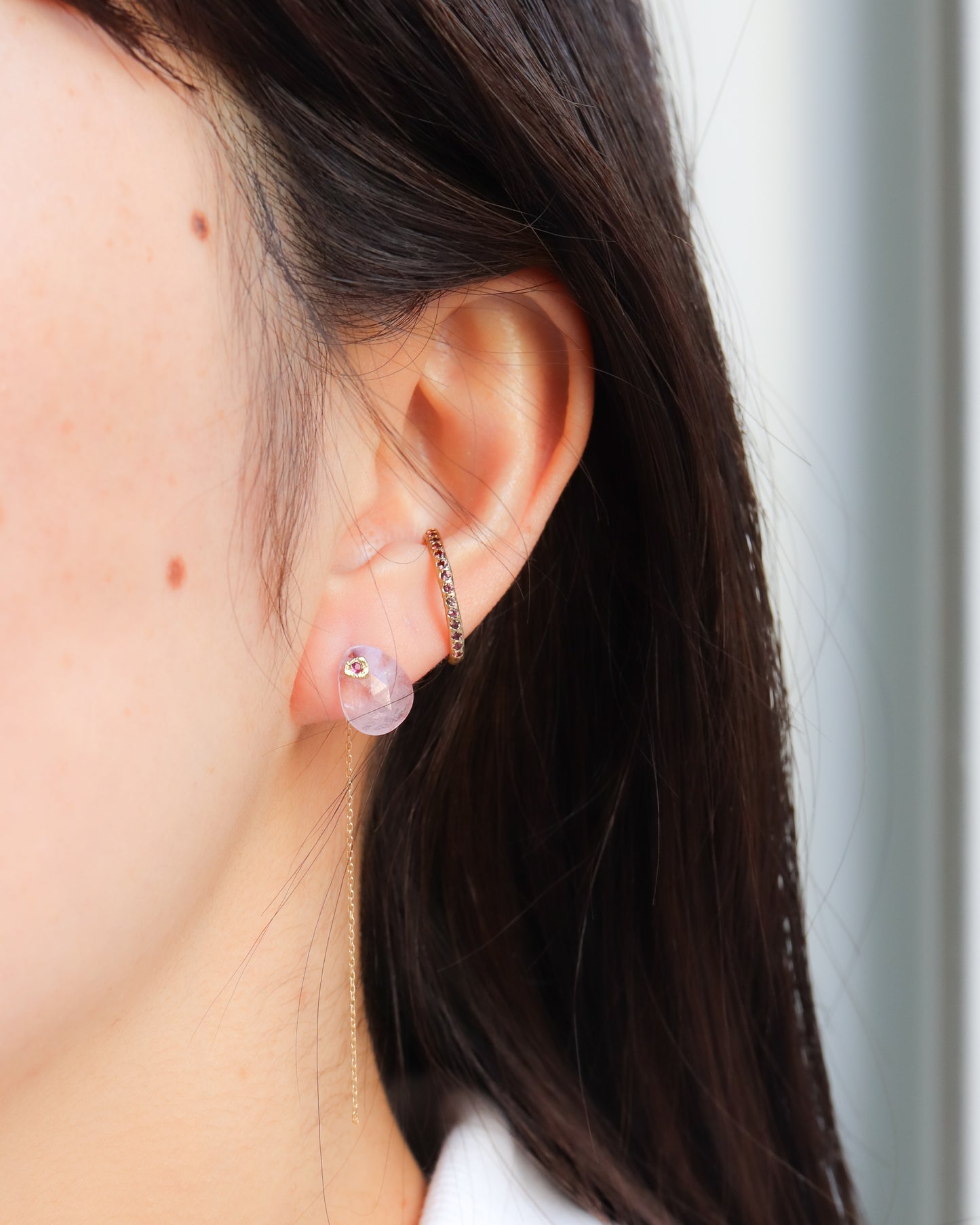 Flat Pierced Earring - Morganite -