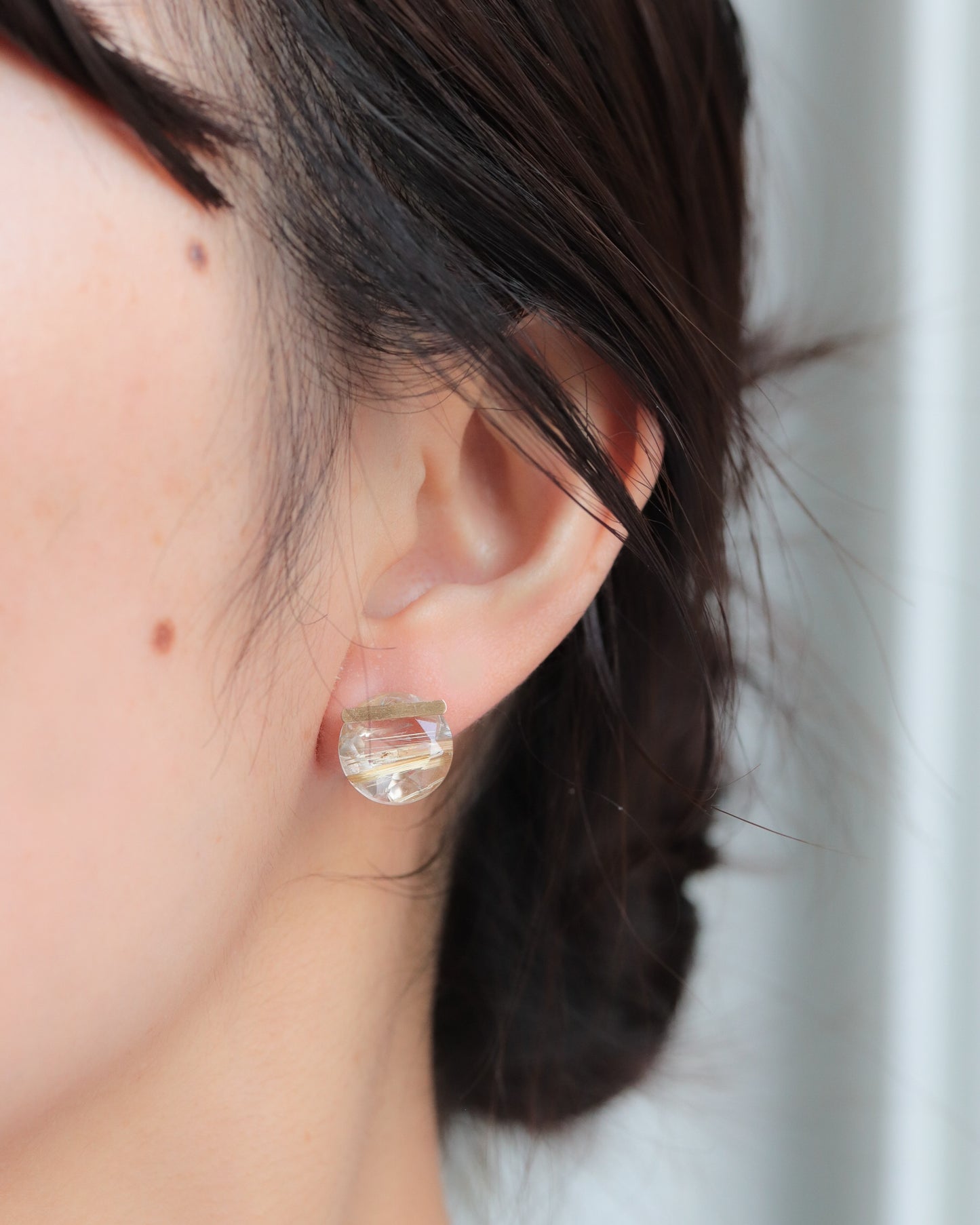 Bar Stone Pierced Earring - Golden Rutilated Quartz -