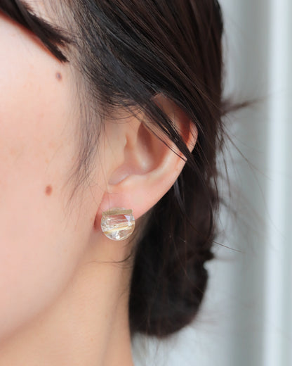Bar Stone Pierced Earring - Golden Rutilated Quartz -