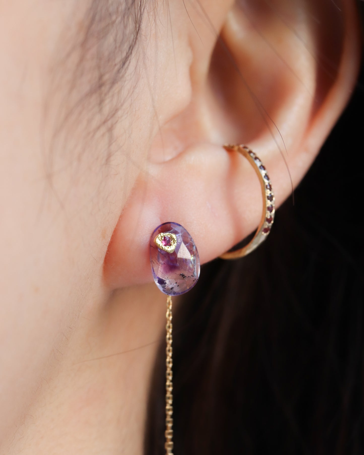 Flat Pierced Earring - Bicolor Amethyst -