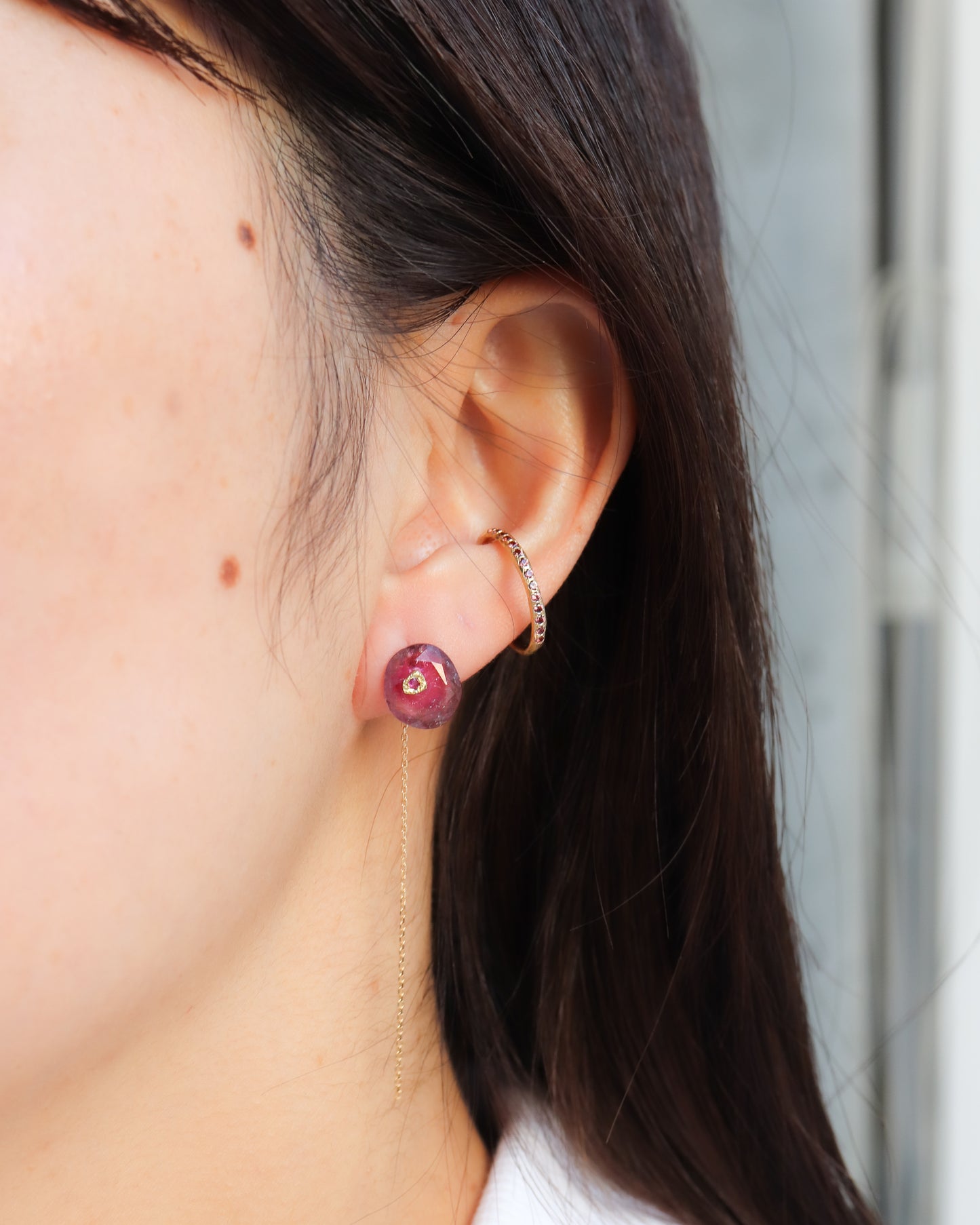 Flat Pierced Earring - Bicolor Tourmaline -