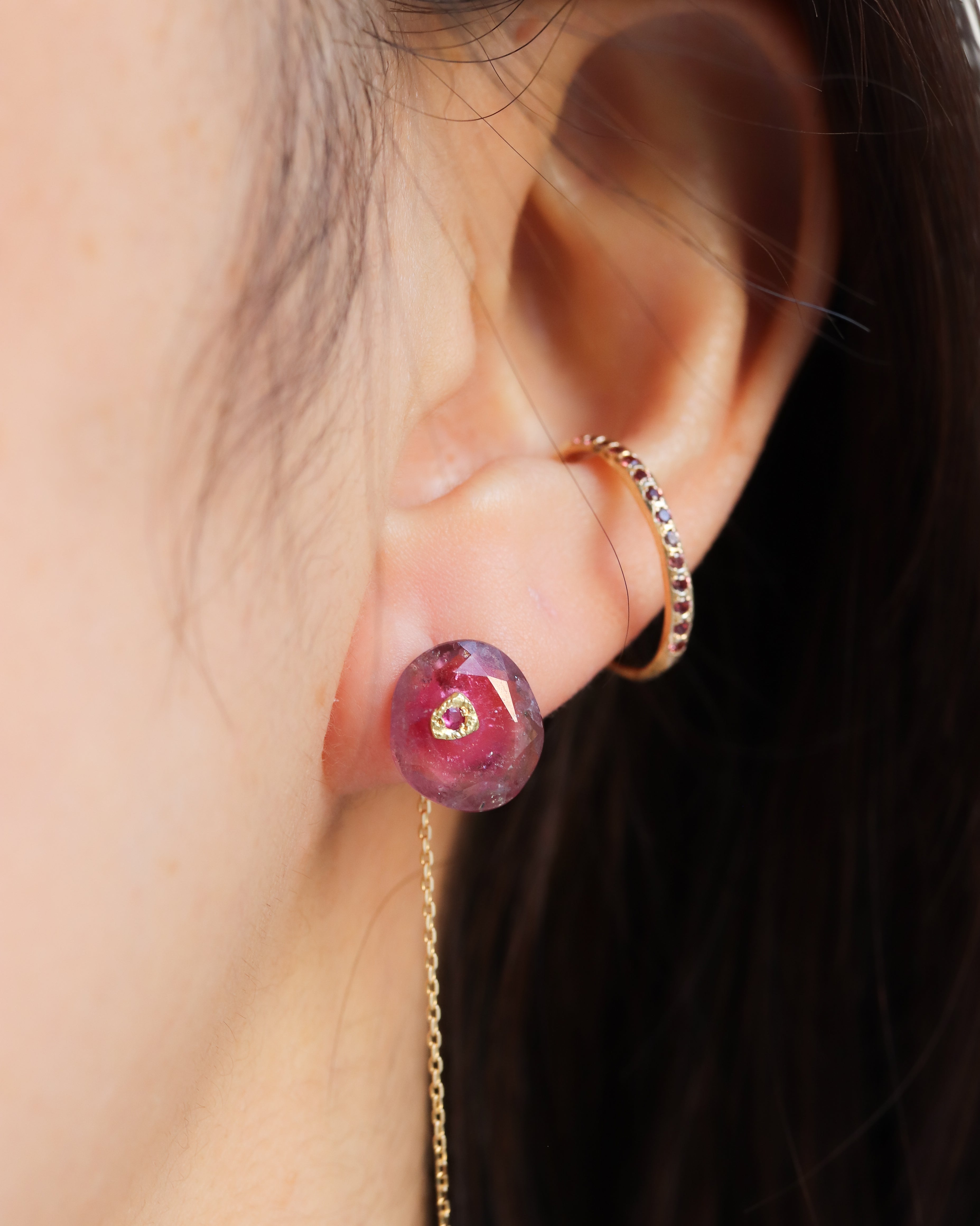 Flat Pierced Earrings - Bicolor Tourmaline -