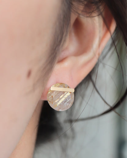 Bar Stone Pierced Earring - Golden Rutilated Quartz -