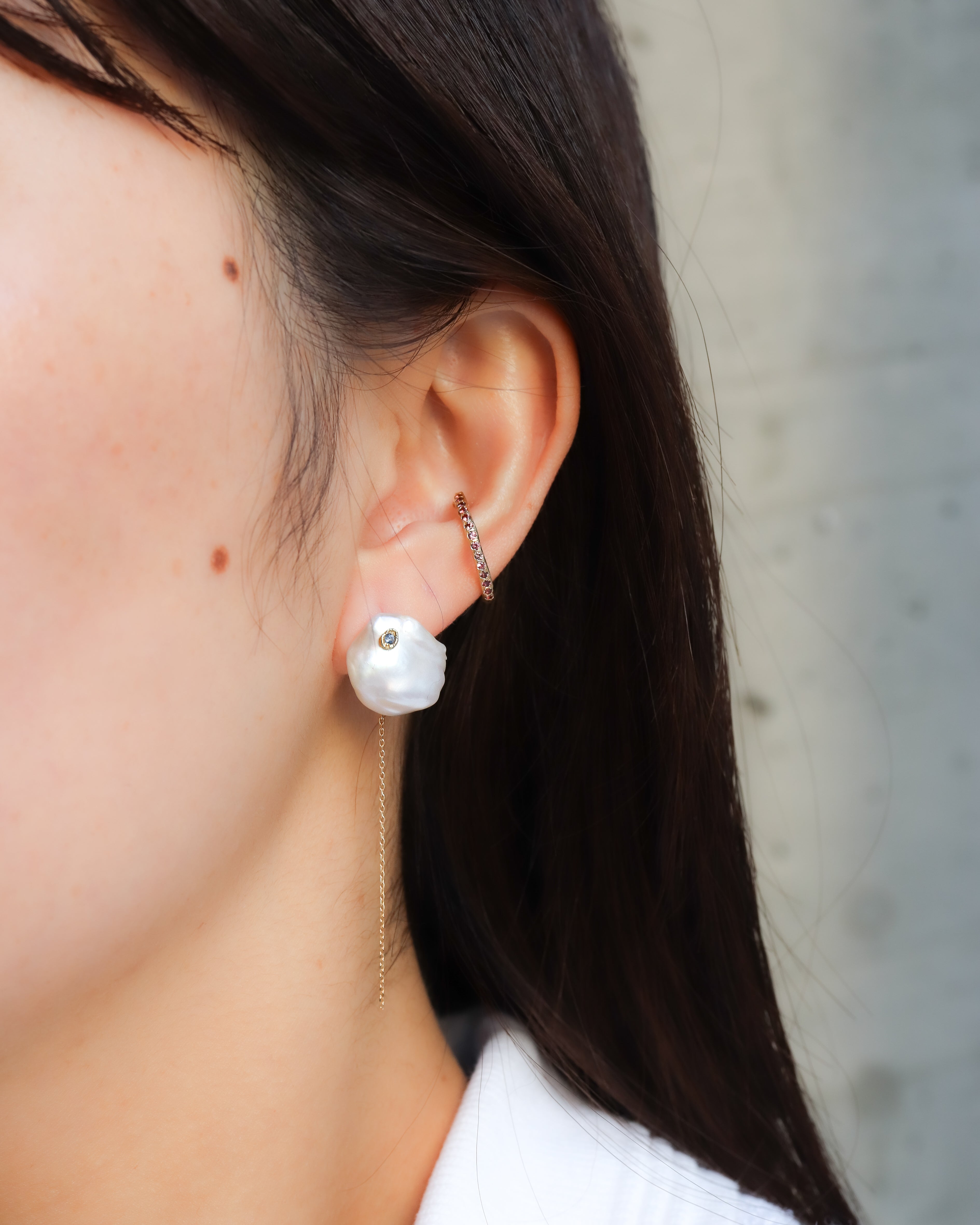 Flat Pierced Earring -  Keshi Pearl -