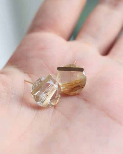 Bar Stone Pierced Earring - Golden Rutilated Quartz -
