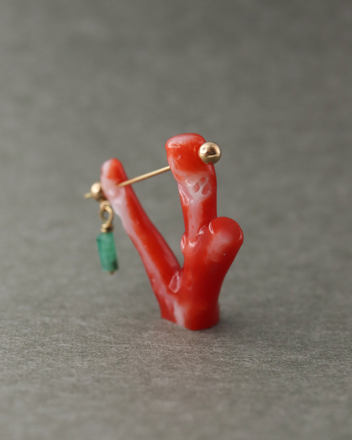 Rock Pierced Earring - Coral / Emerald -