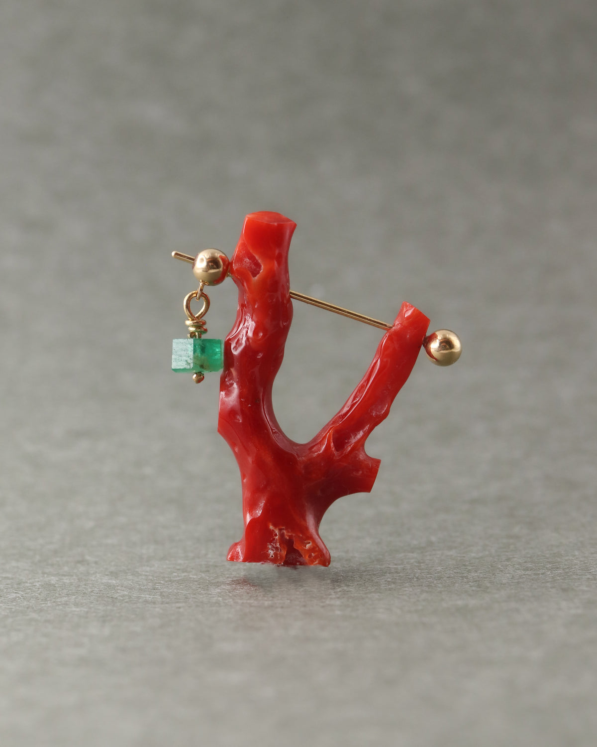 Rock Pierced Earring - Coral / Emerald -
