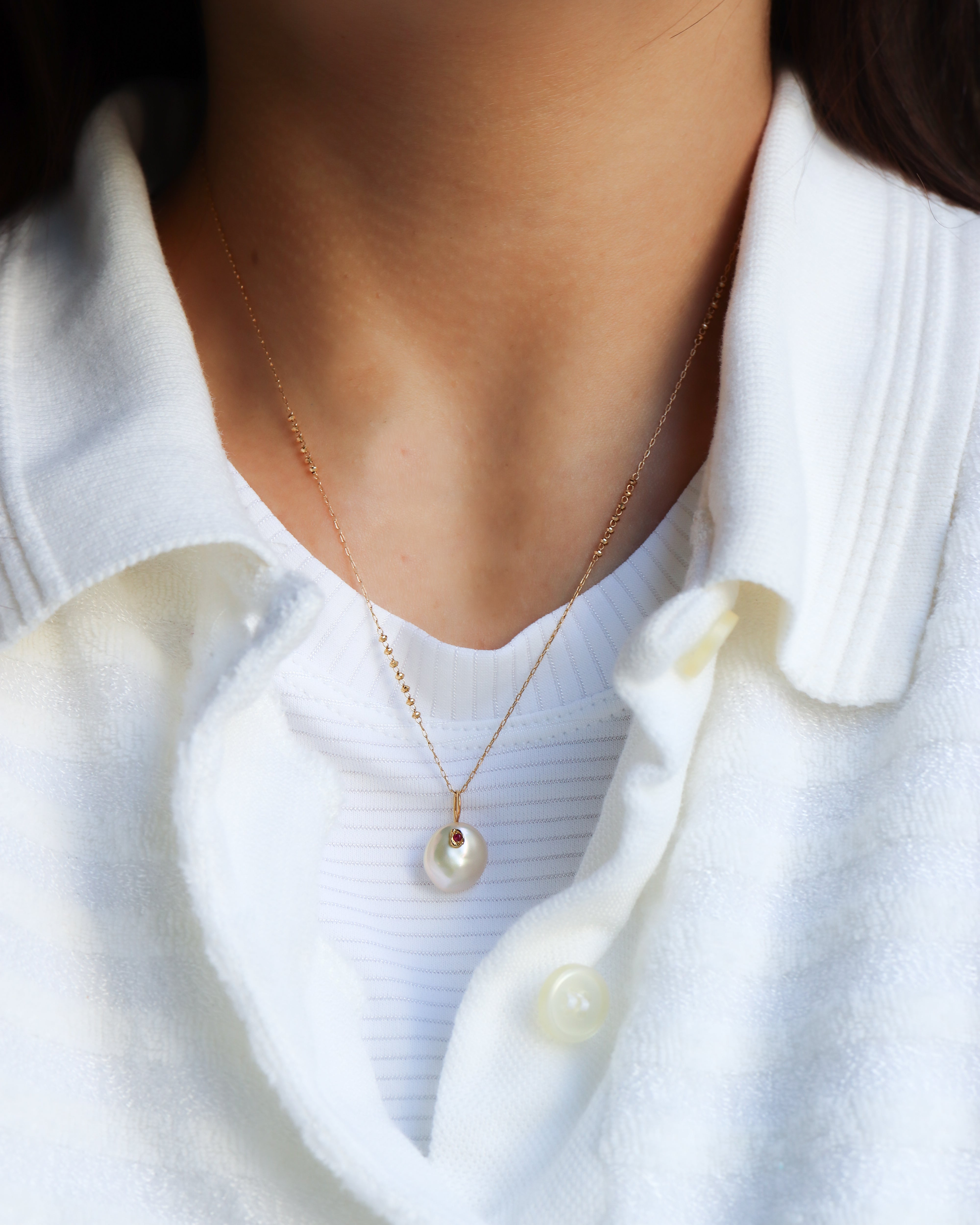 Flat Necklace - Pearl -