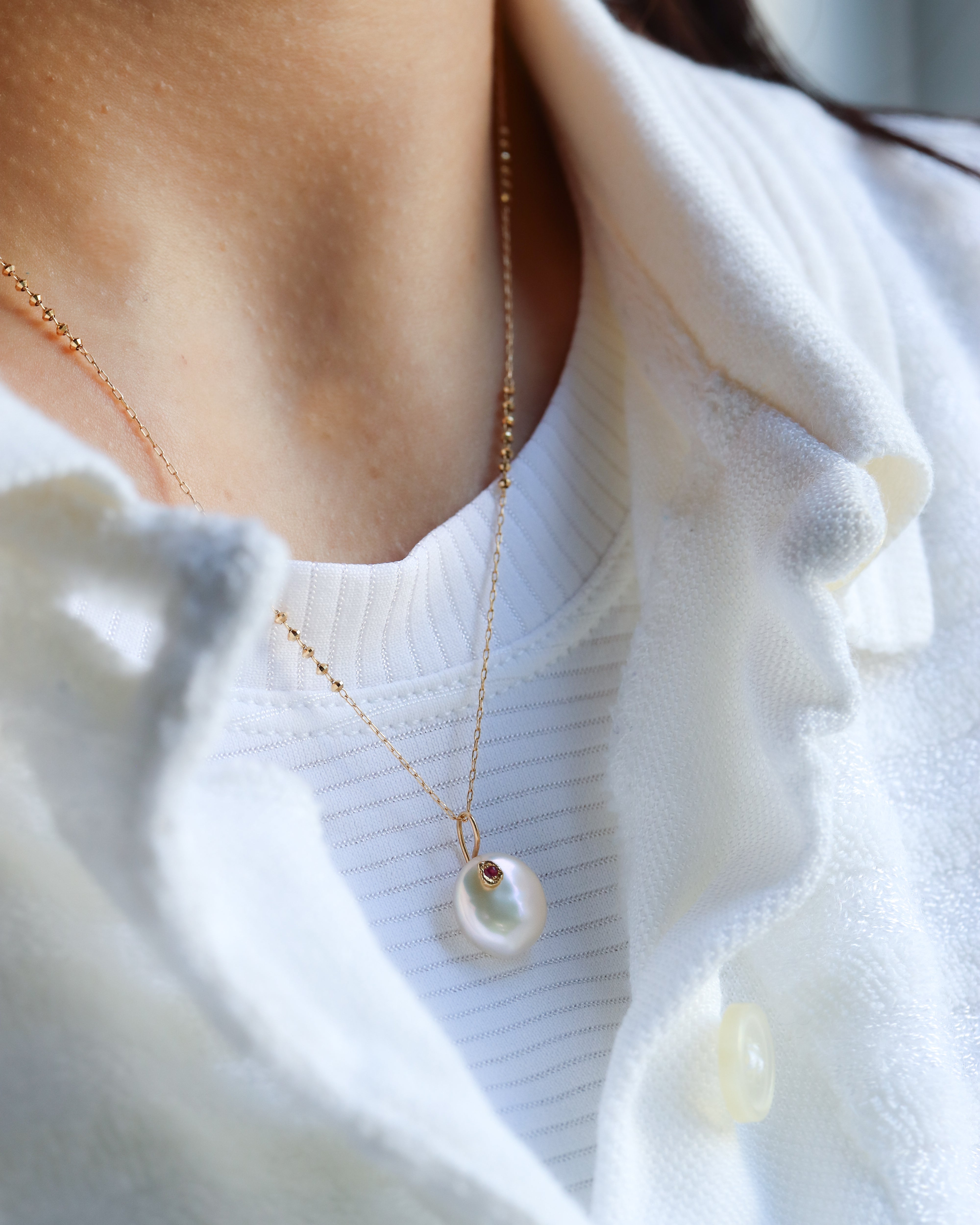 Flat Necklace - Pearl -