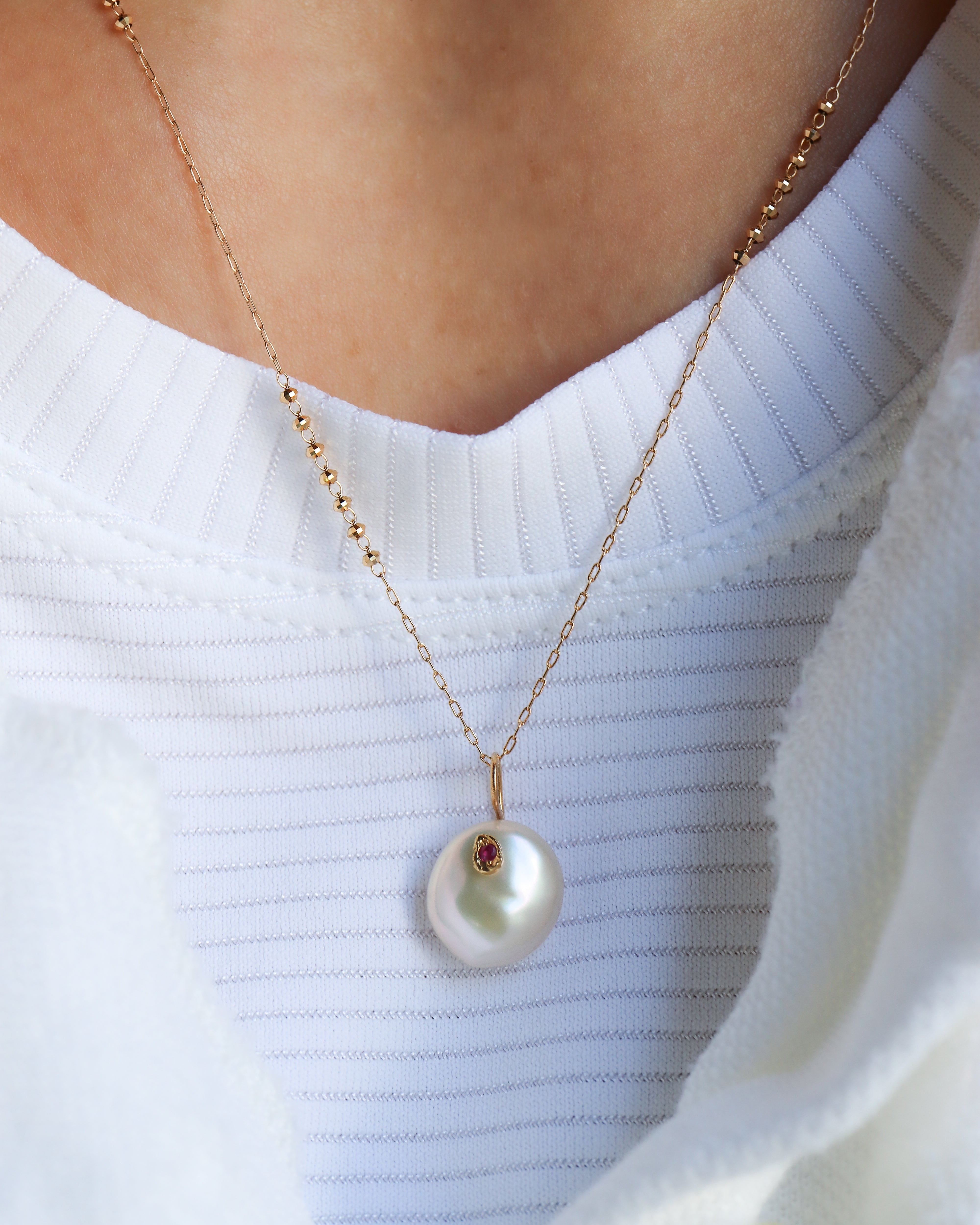 Flat Necklace - Pearl -