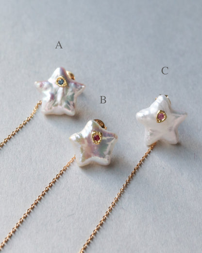 Flat Pierced Earring - Pearl / B -