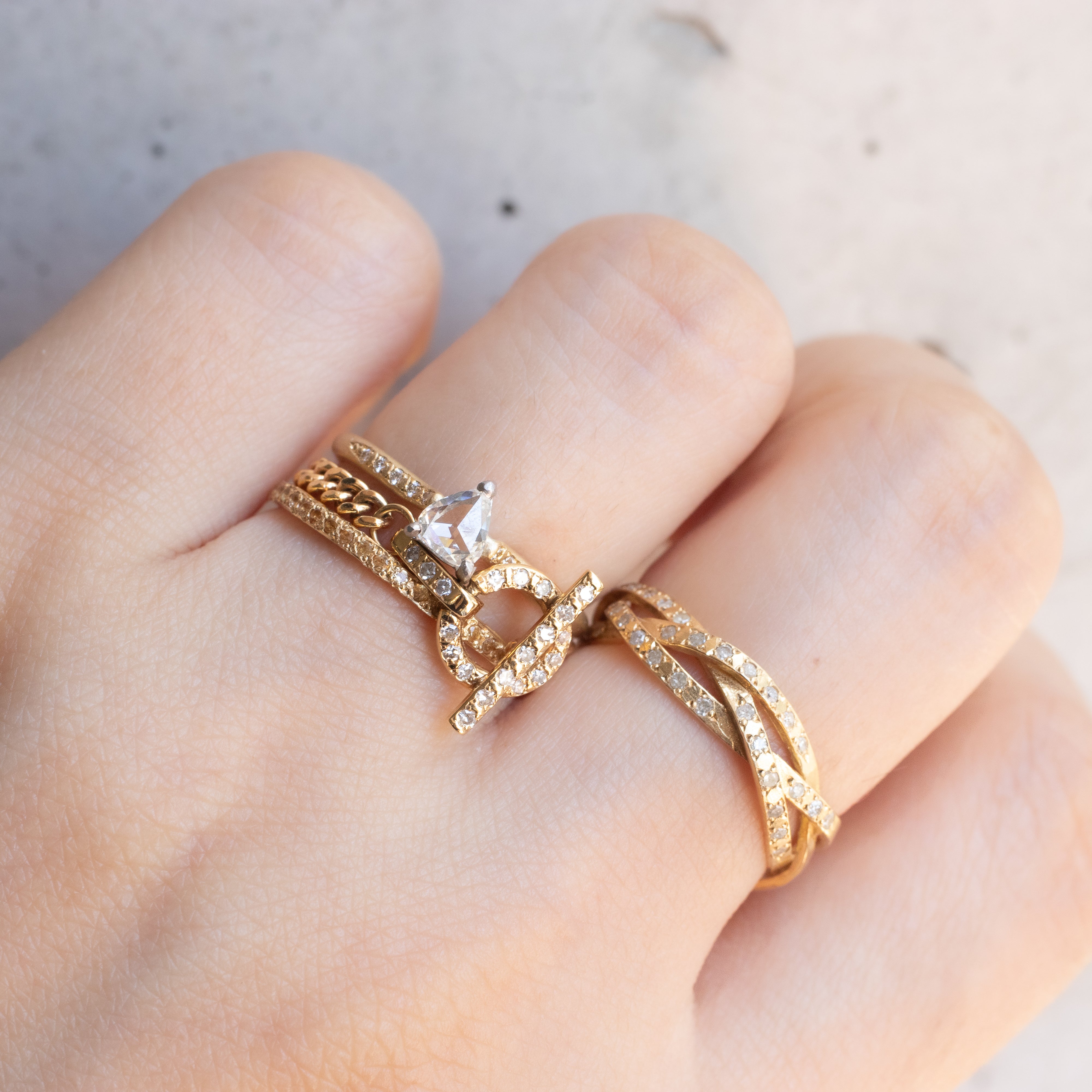 String Ring - Half Diamond K18YG - 