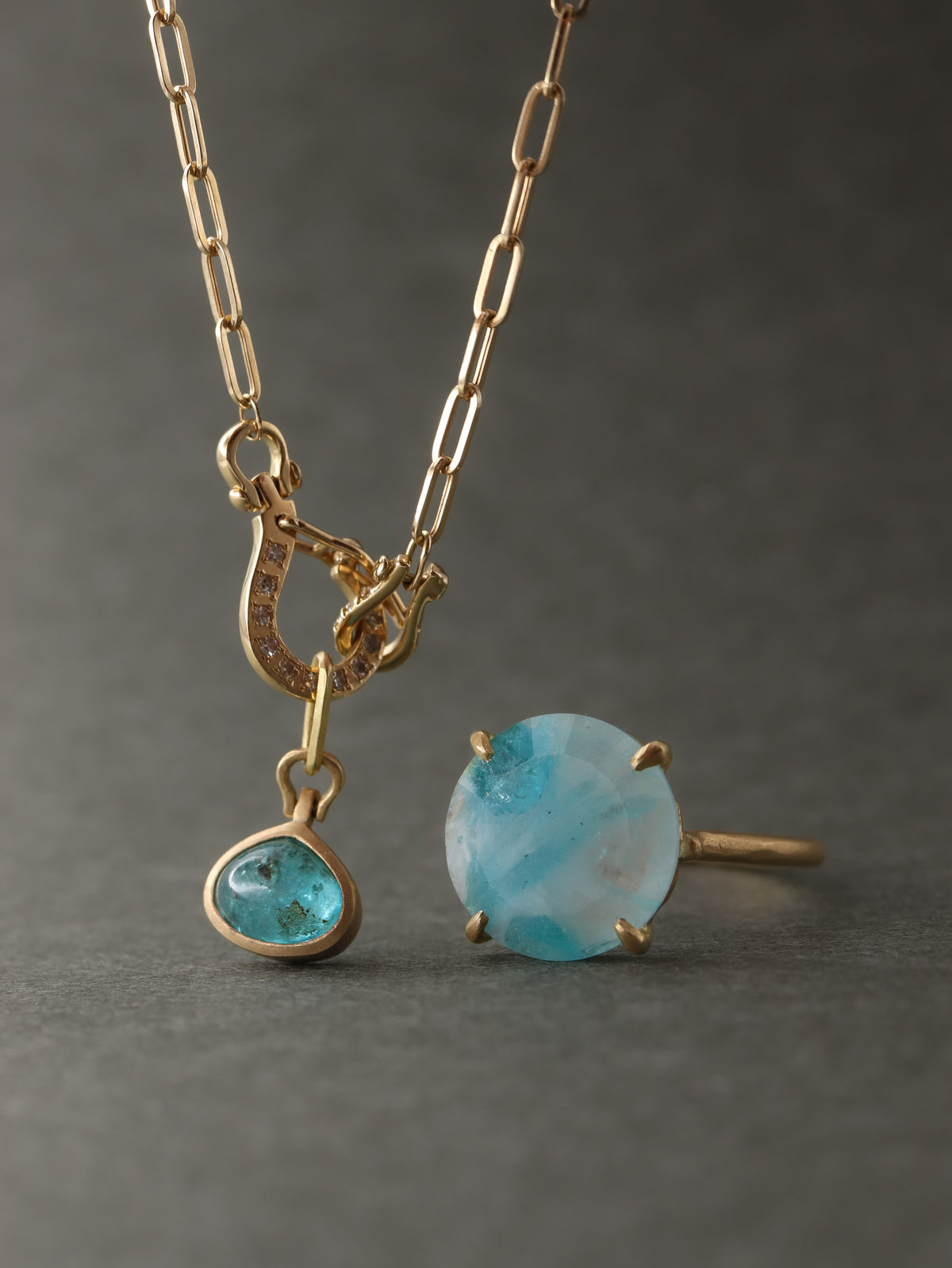 Horse Shoe Collet Necklace - Paraiba Tourmaline -