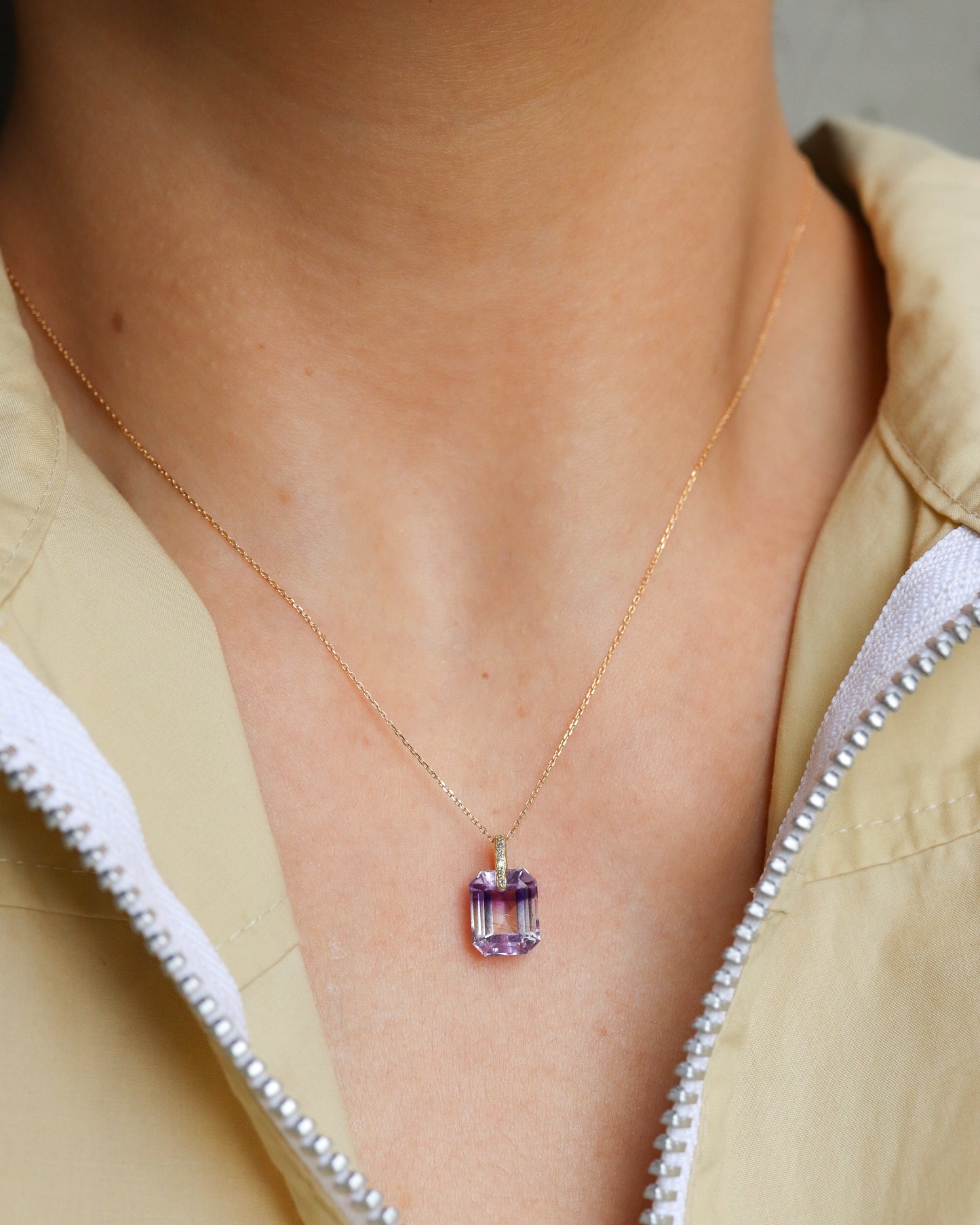 Hibiki Stone Necklace - Bicolor Amethyst / Diamond -