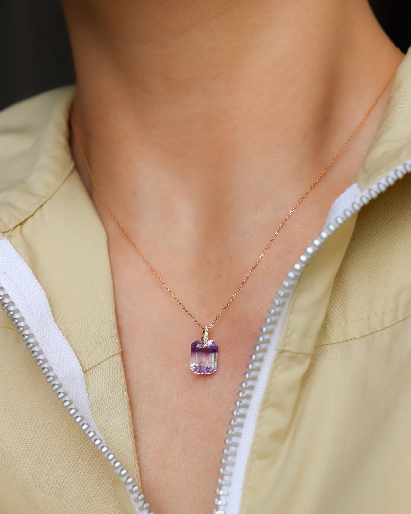 Hibiki Stone Necklace - Bicolor Amethyst / Diamond -