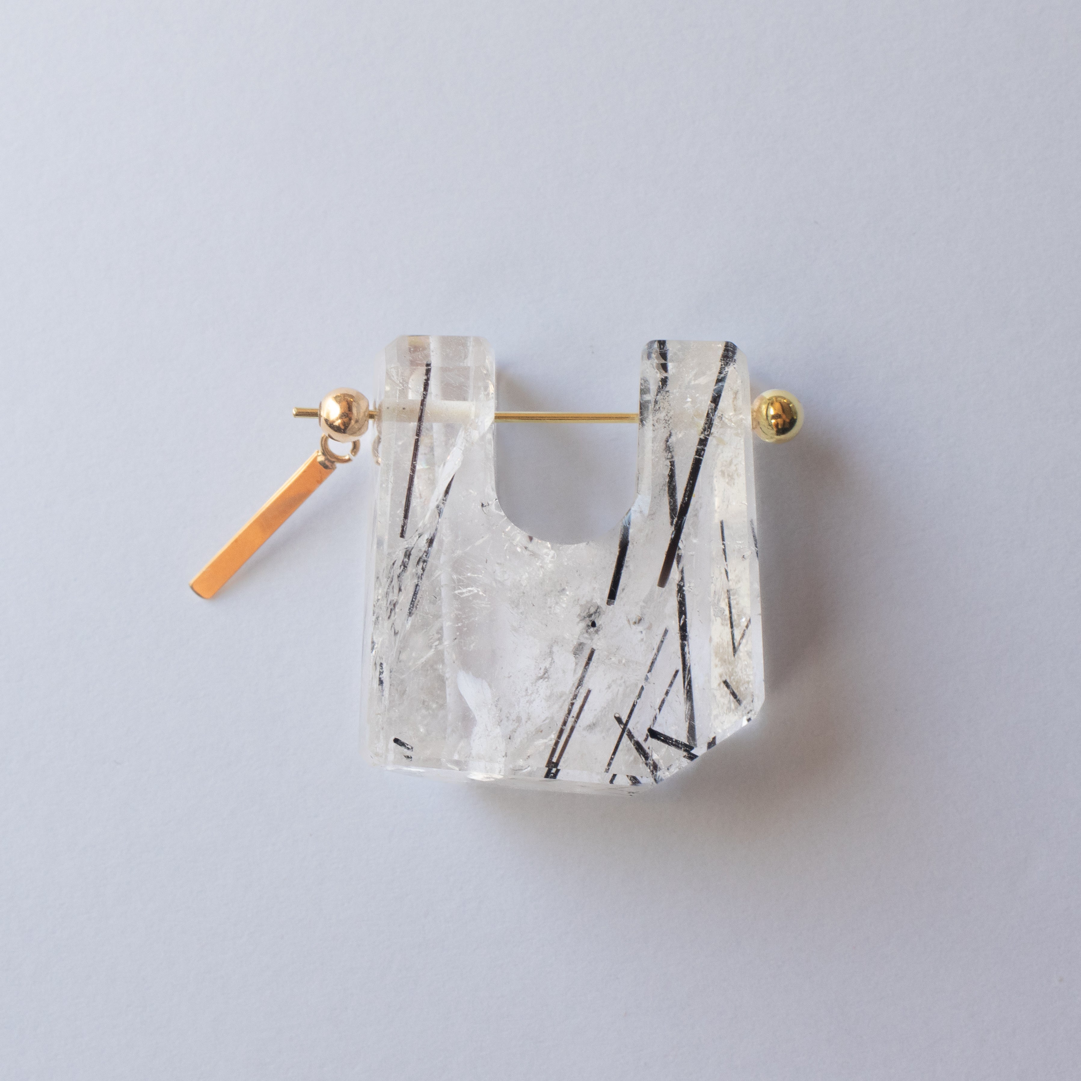 Rock Pierced Earring - Tourmalinated Quartz -