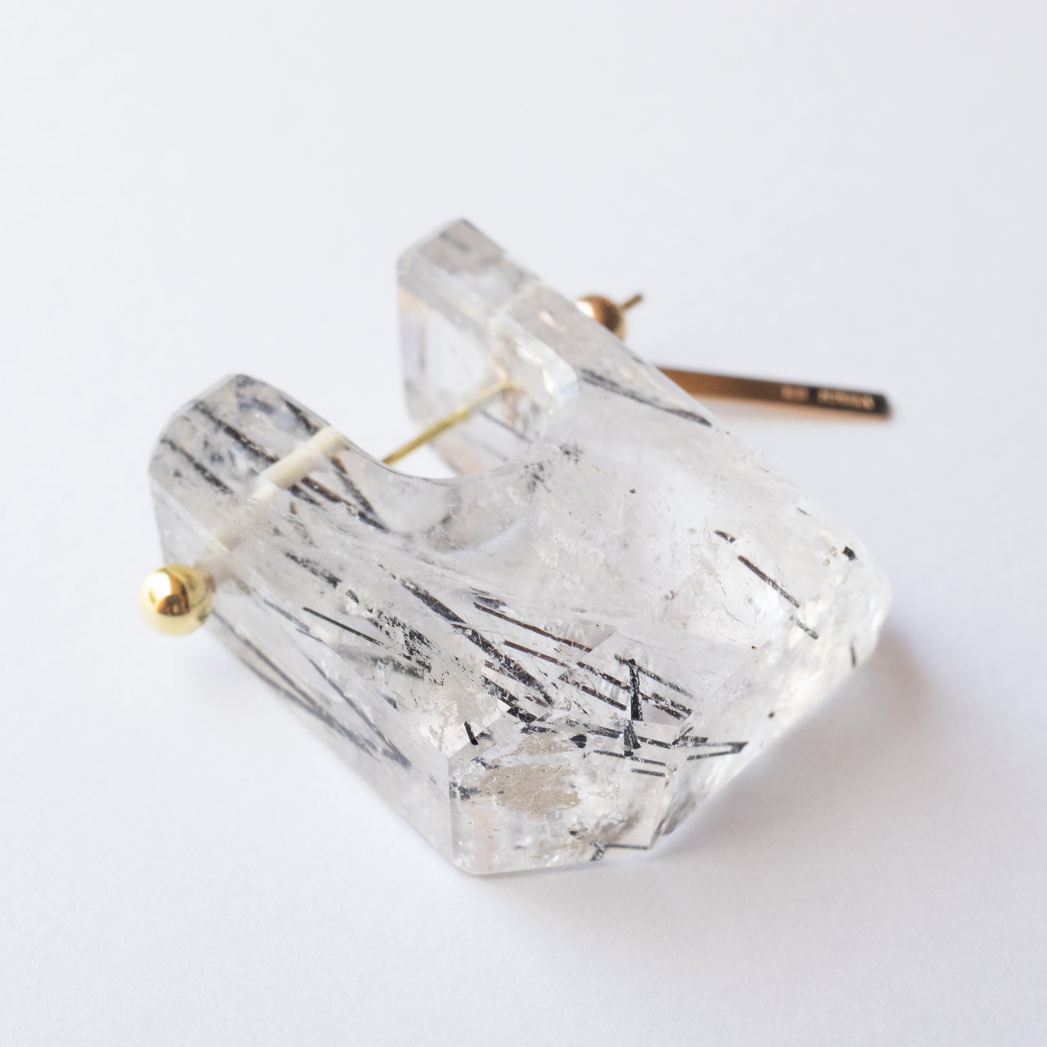 Rock Pierced Earring - Tourmalinated Quartz -