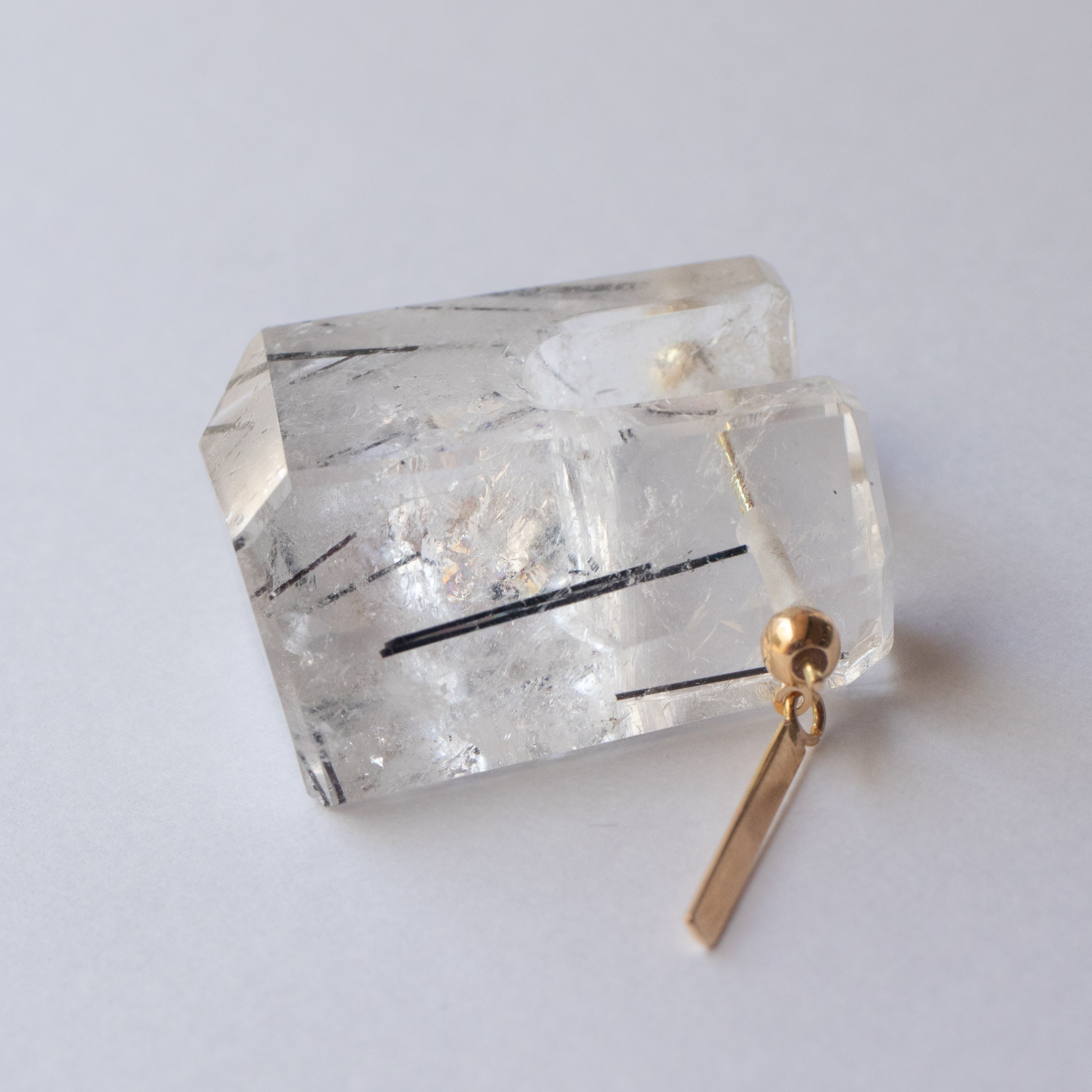 Rock Pierced Earring - Tourmalinated Quartz -