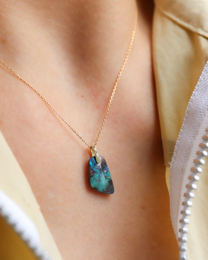 Hibiki Stone Necklace - Boulder Opal / Diamond -