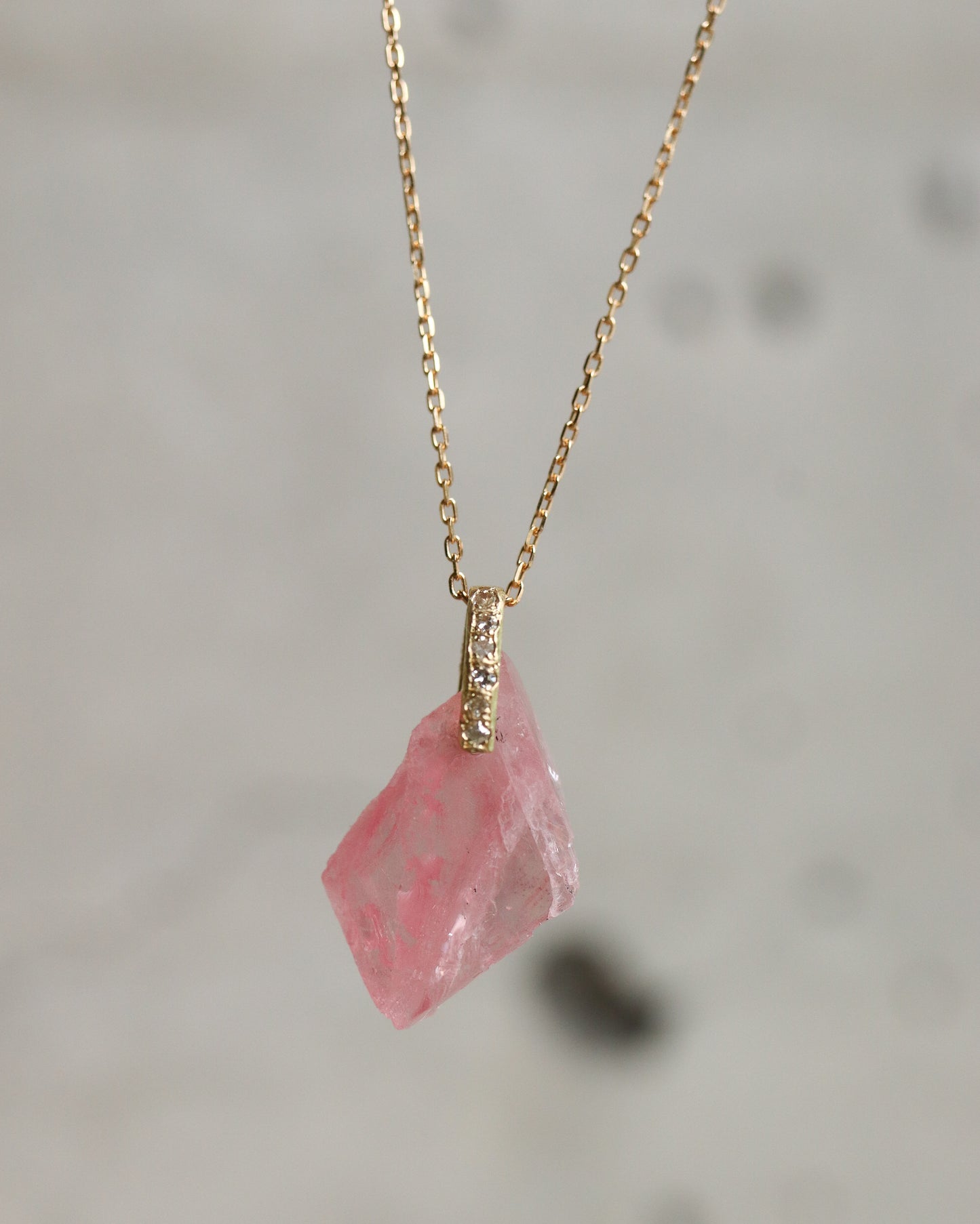 Hibiki Stone Necklace - Rhodochrosite / Diamond -