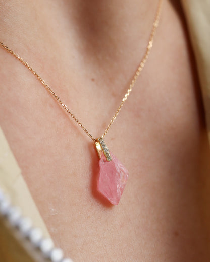 Hibiki Stone Necklace - Rhodochrosite / Diamond -