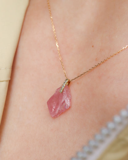 Hibiki Stone Necklace - Rhodochrosite / Diamond -