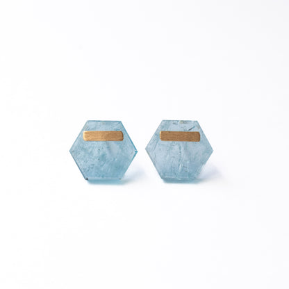 Bar stone etc Pierced Earrings - Aquamarine -