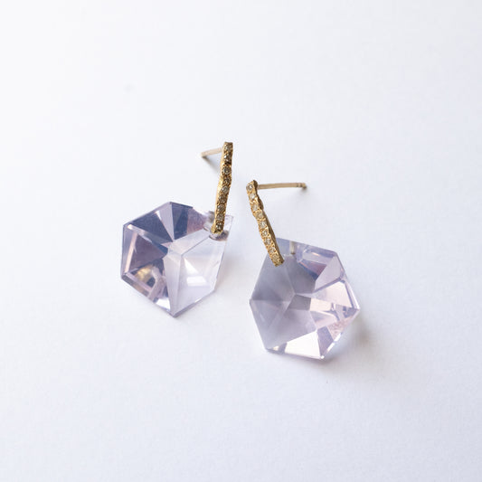 Hibiki Stone Pierced Earrings - Lavender Quartz / Diamond -