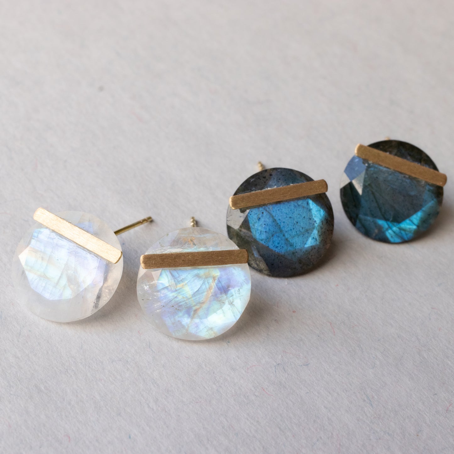Bar stone Pierced Earrings - Rainbow Moon Stone -