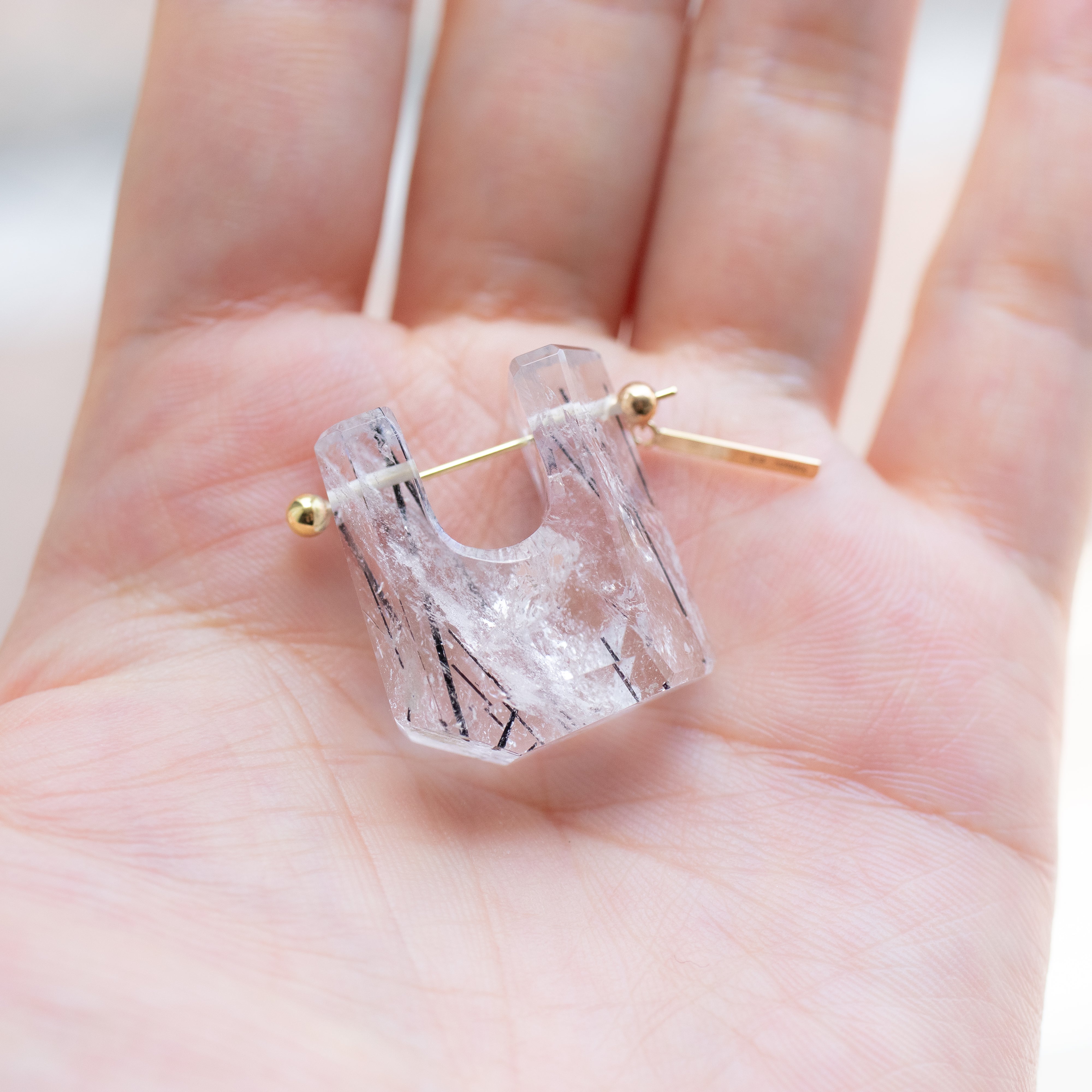 Rock Pierced Earring - Tourmalinated Quartz -